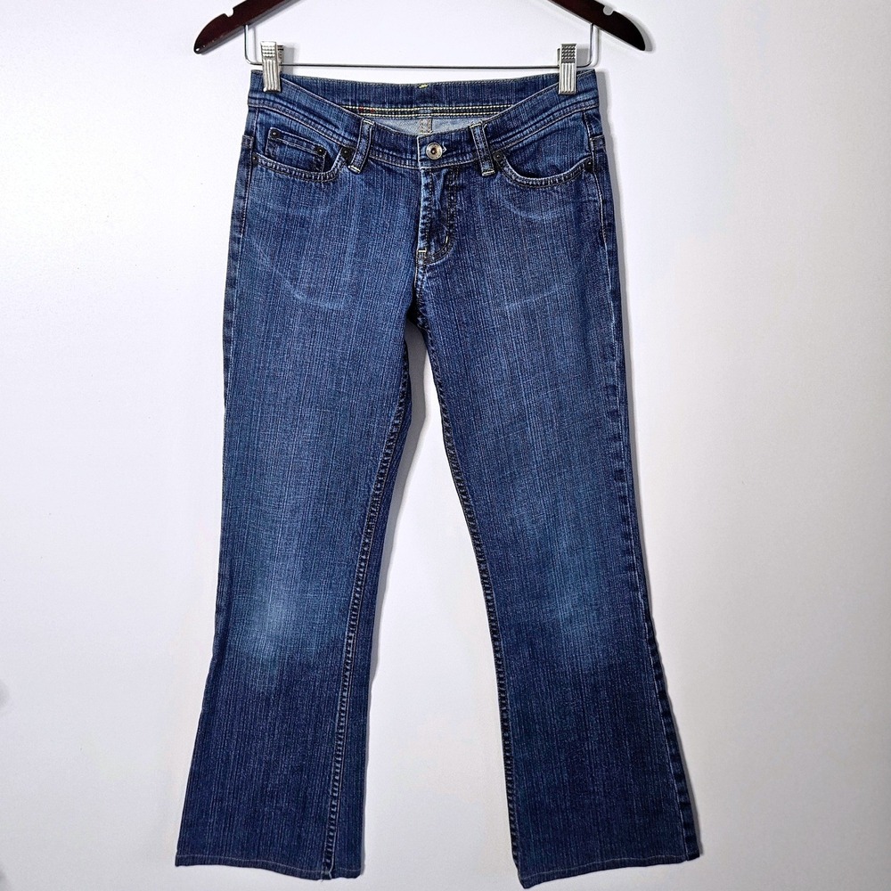 X2 Denim Laboratory W10‎ Flare Leg Jeans Blue Wash Y2K Low Mid Rise Stretch 10